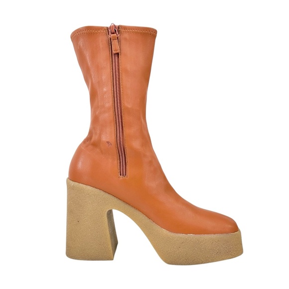 Stella McCartney Skyla Stretch Brown Vegan Leather Chunky Platform Ankle Boots - Picture 8 of 14